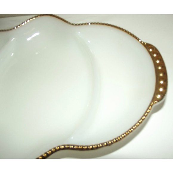 Fire King Oven Ware Divided White Milk Glass Gold Trim Dish vtg Anchor Hocking - Picture 5 of 7